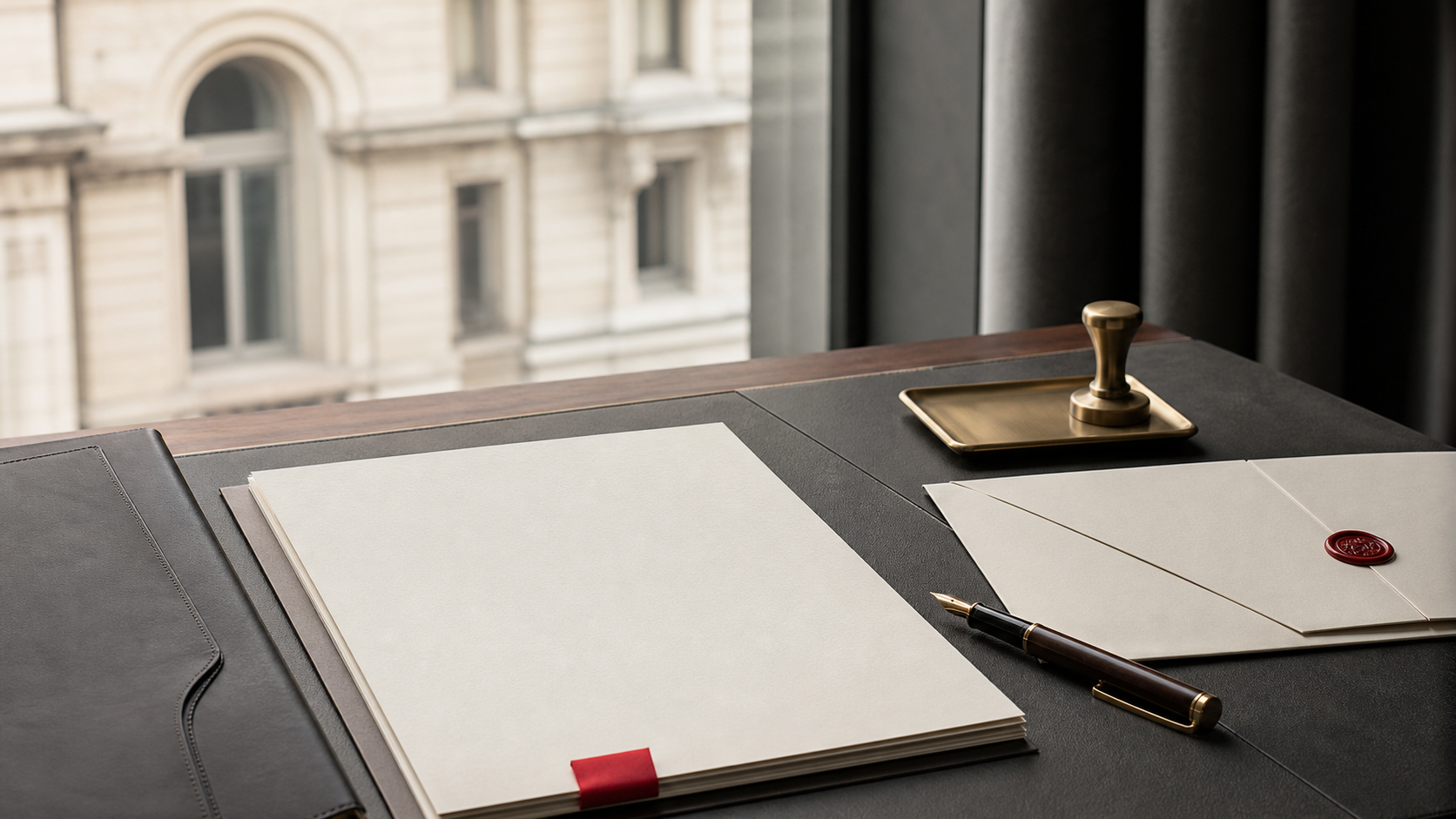 Incorporation documents arranged on a private office desk in Zurich